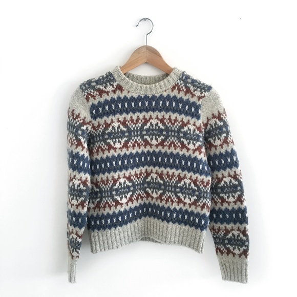 Vintage Sweaters - Vintage Grey Blue and Brown Wool Pullover Sweater